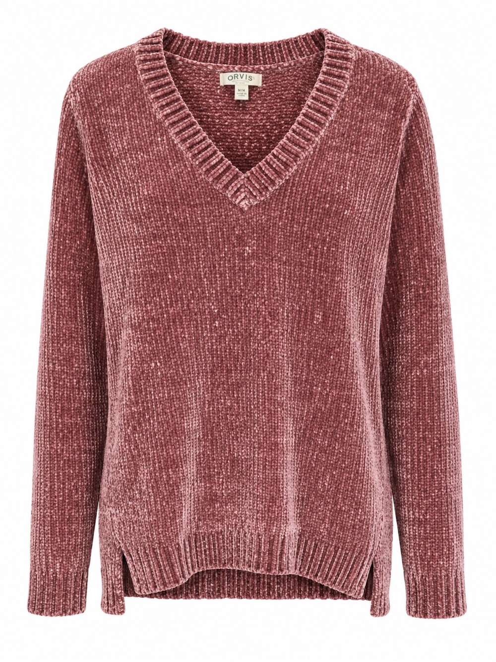Orvis Chenille V Neck Sweater size Medium Burgundy Mauve Color